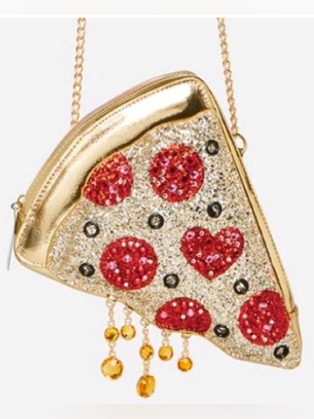 🍕1st Edt. Betsey Johnson Kitsch Pizza bag w hanging cheese & Parmesan zip tab